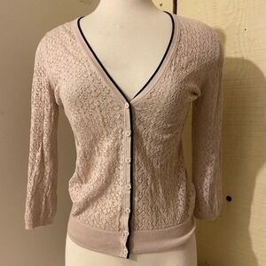 H&M Womens Cardigan Sweater Size S 3/4 Sleeve Button Up Open Knit Light Academia